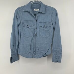 Zara Chambray Button-Front Shirt in Light Blue